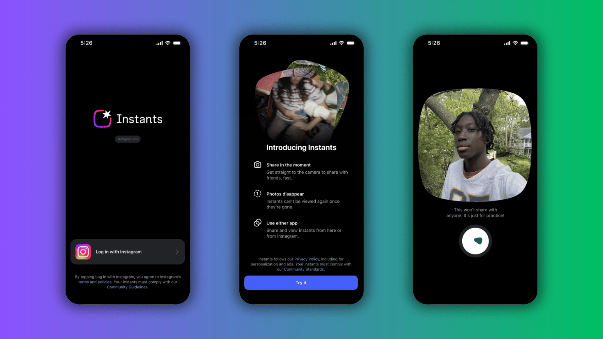 instagram instants screen showing a temporary photo that disappears after viewing and blocks screenshots today