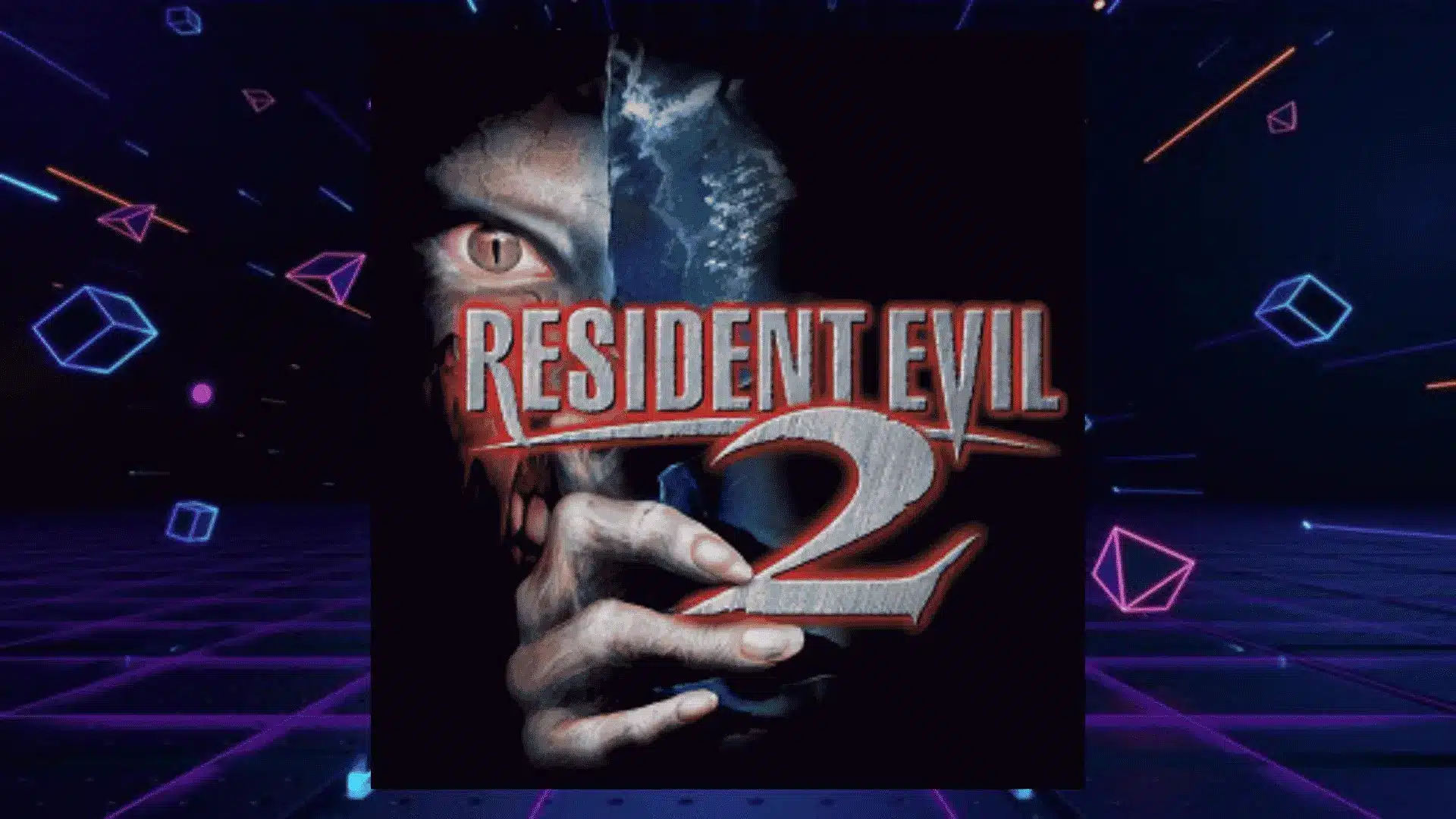 resident evil two box art with split zombie face and clawed hand gripping bold red logo lettering