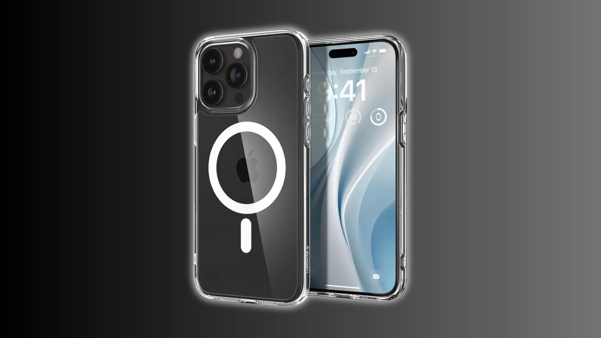 Clear MagSafe iPhone case showing front and back