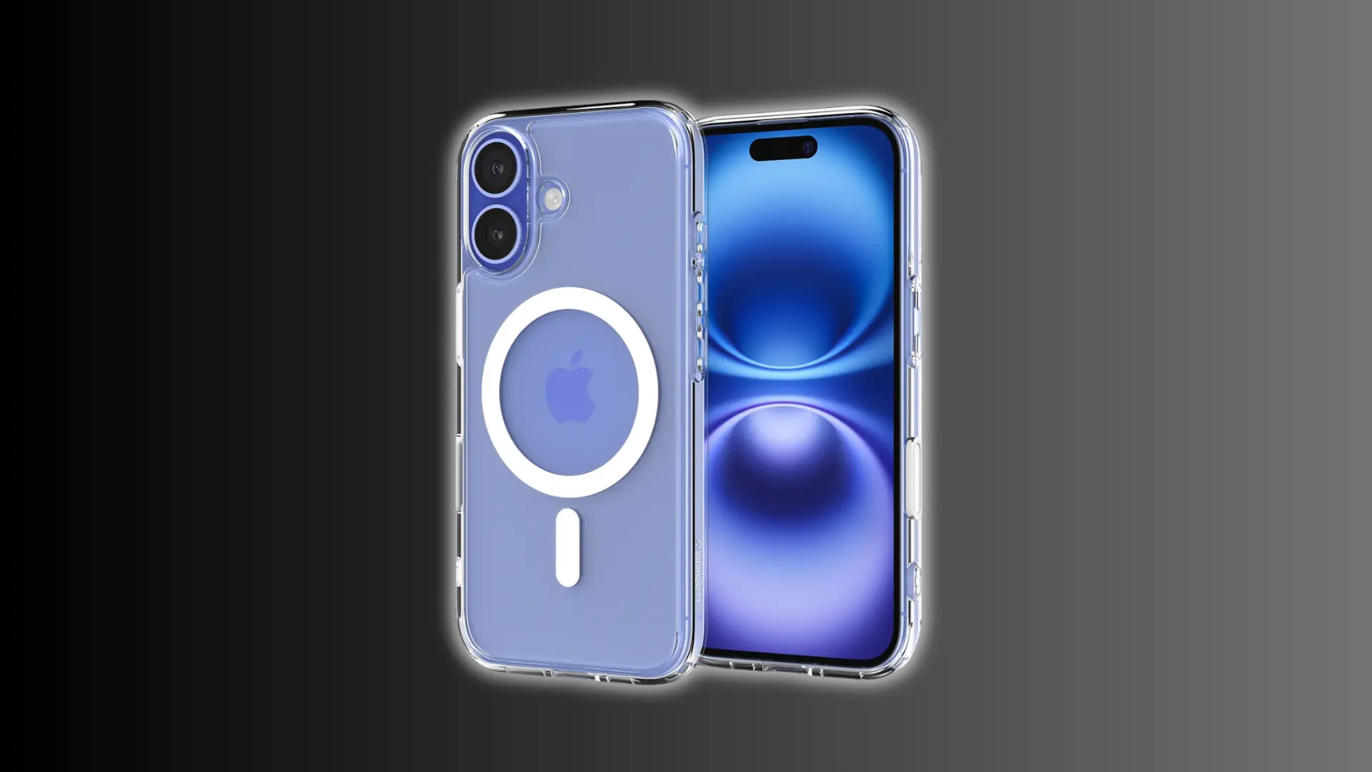 Clear iPhone case with blue tint and MagSafe ring