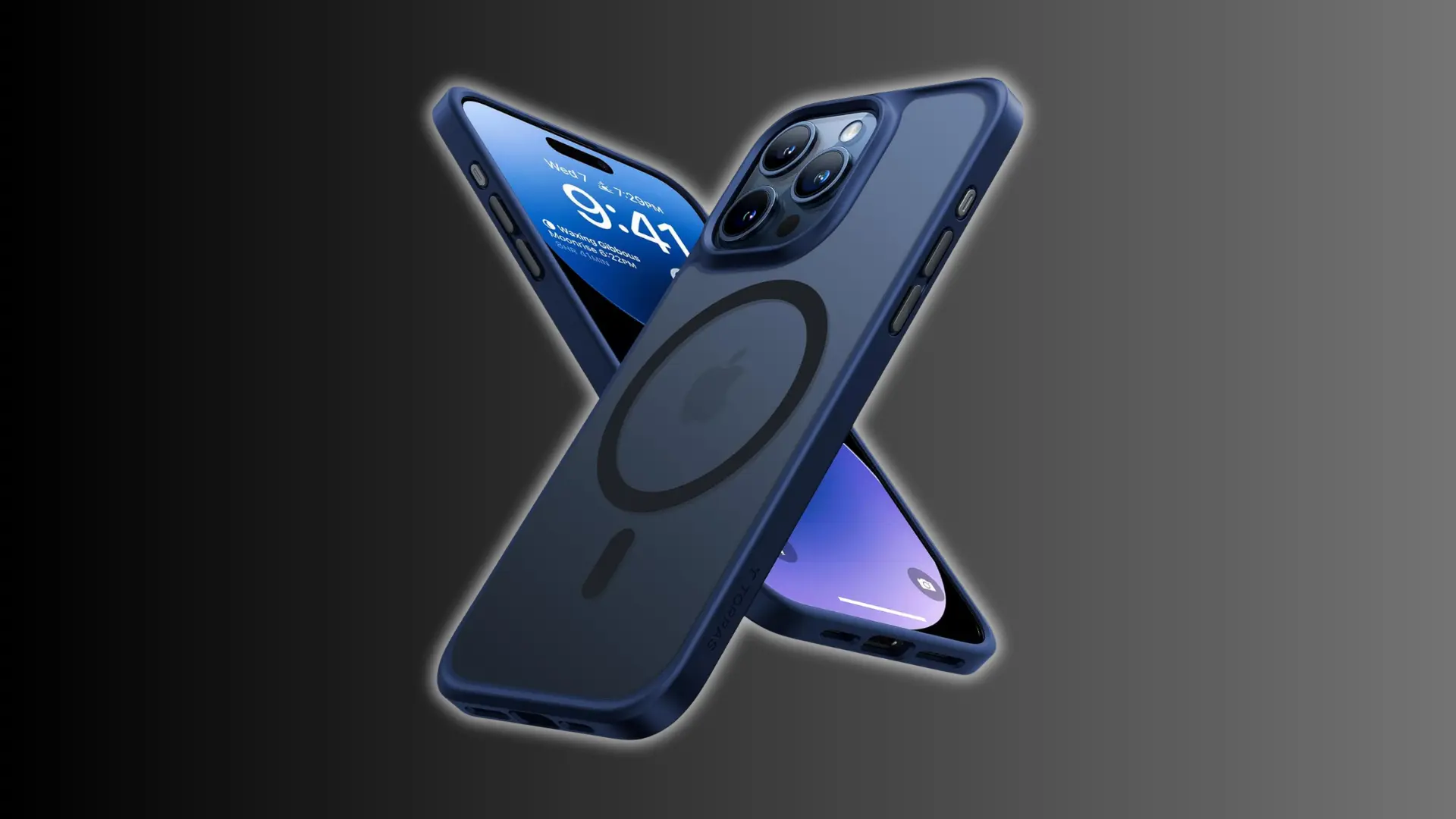 Blue iPhone 15 Pro case with MagSafe ring and slim design